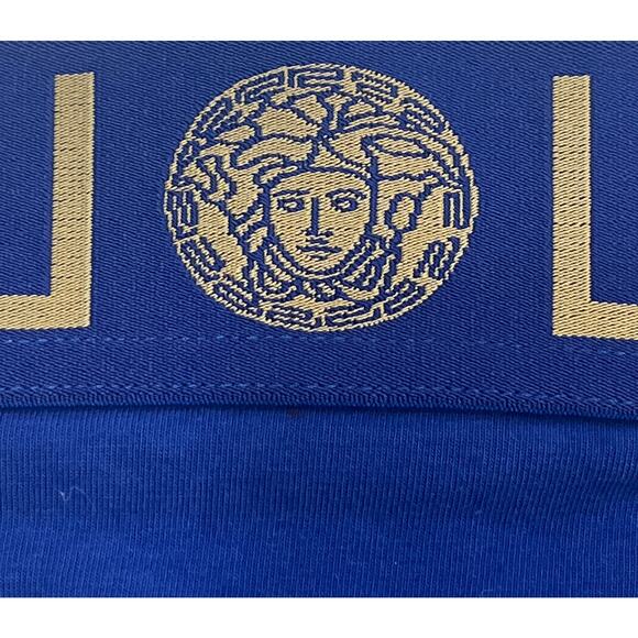 M2-36 VERSACE Women's Sexy Greca Thong Cotton Stretch Blue Size 5/XL - Picture 4 of 9